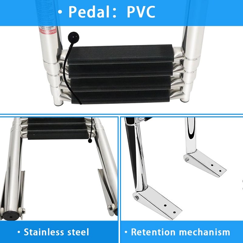 Haida 4 Step Telescoping Boat Ladder Folding Pontoon Dock Ladder, Stainless Steel Swimming Stepladder for Boat Ship Yacht Marine, Rated to 400 Pounds - Image 5